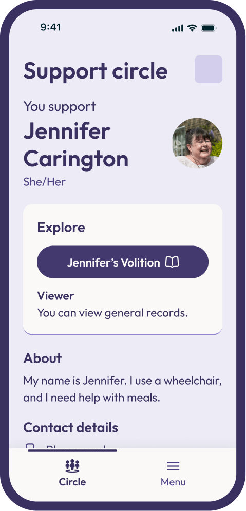 Support circle showing one Decision Maker, Jennifer Carington