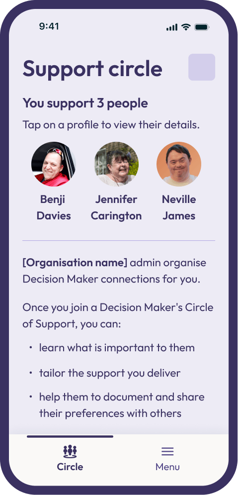Circle of support showing multiple Decision Makers