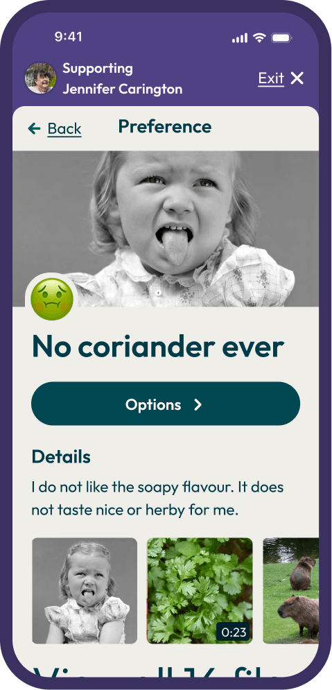 Preference detail screen in a support session