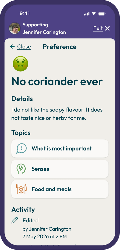 Preference detail showing what is important to the Decision Maker