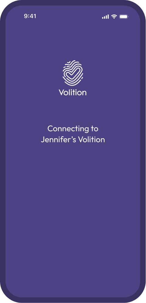 Connecting to Jennifer's Volition — purple confirmation screen