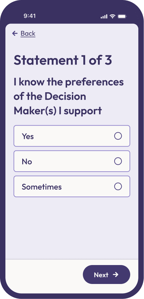 Supporter check-in statement screen on iPhone